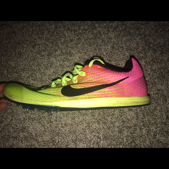 nike track spikes pink and yellow